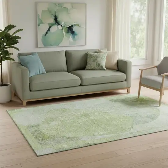 Artichoke Green Ivory And Gray Abstract Washable Area Rug With UV Protection Photo 2