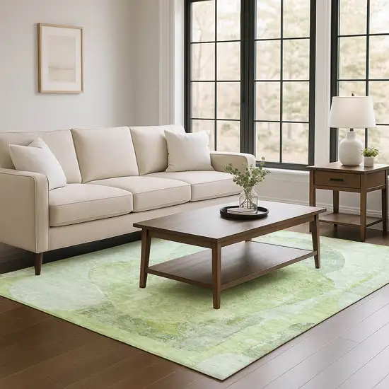 Artichoke Green Ivory And Gray Abstract Washable Area Rug With UV Protection Photo 3