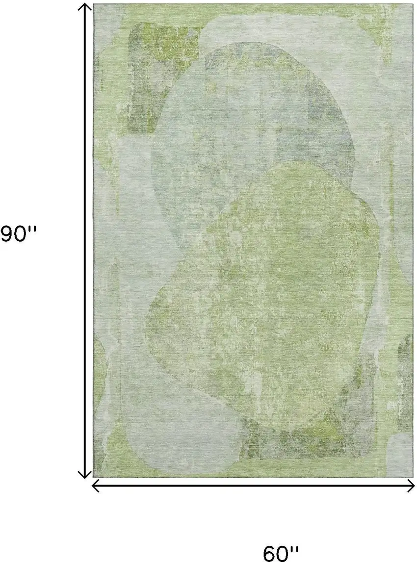 Artichoke Green Ivory And Gray Abstract Washable Area Rug With UV Protection Photo 9