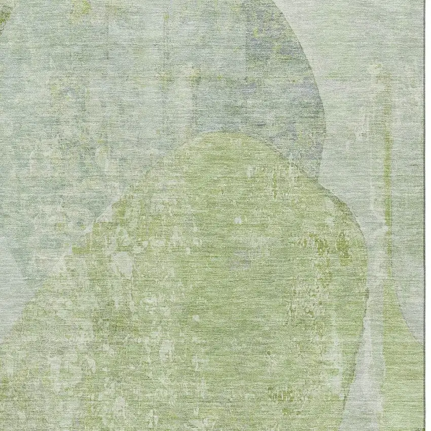Artichoke Green Ivory And Gray Abstract Washable Area Rug With UV Protection Photo 2