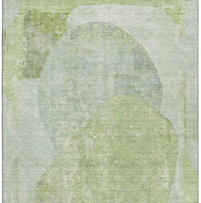 Artichoke Green Ivory And Gray Abstract Washable Area Rug With UV Protection Photo 3