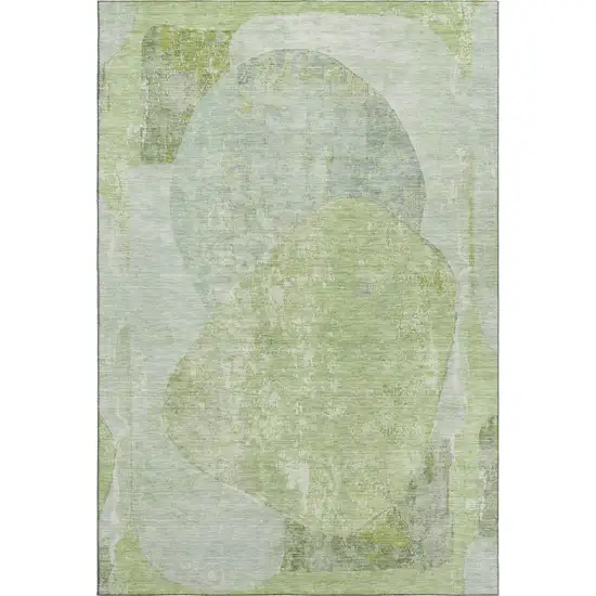 Artichoke Green Ivory And Gray Abstract Washable Area Rug With UV Protection Photo 1