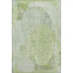 Photo of Artichoke Green Ivory And Gray Abstract Washable Area Rug With UV Protection