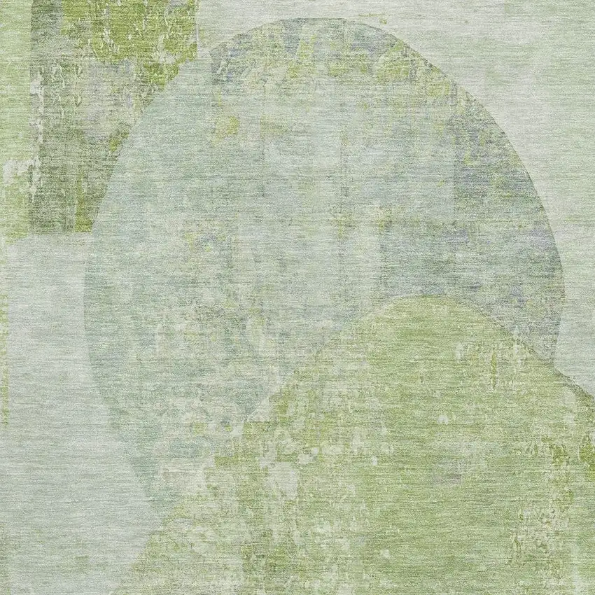 Artichoke Green Ivory And Gray Abstract Washable Area Rug With UV Protection Photo 2