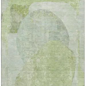 Photo of Artichoke Green Ivory And Gray Abstract Washable Area Rug With UV Protection