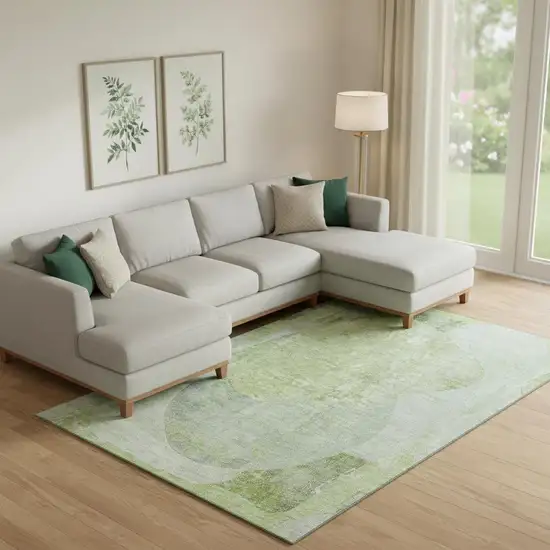 Artichoke Green Ivory And Gray Abstract Washable Area Rug With UV Protection Photo 2