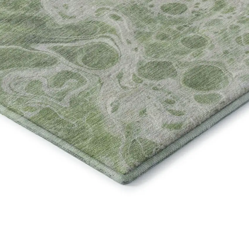 Artichoke Green Ivory And Gray Abstract Washable Area Rug With UV Protection Photo 7