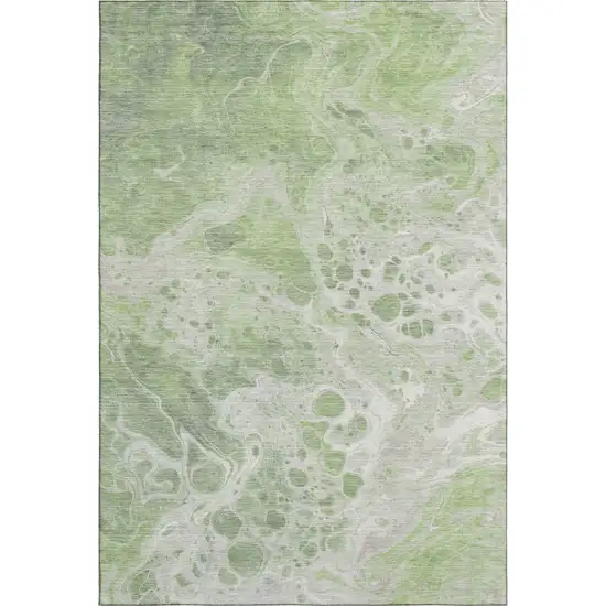 Artichoke Green Ivory And Gray Abstract Washable Area Rug With UV Protection Photo 1