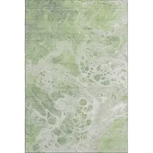 Photo of Artichoke Green Ivory And Gray Abstract Washable Area Rug With UV Protection