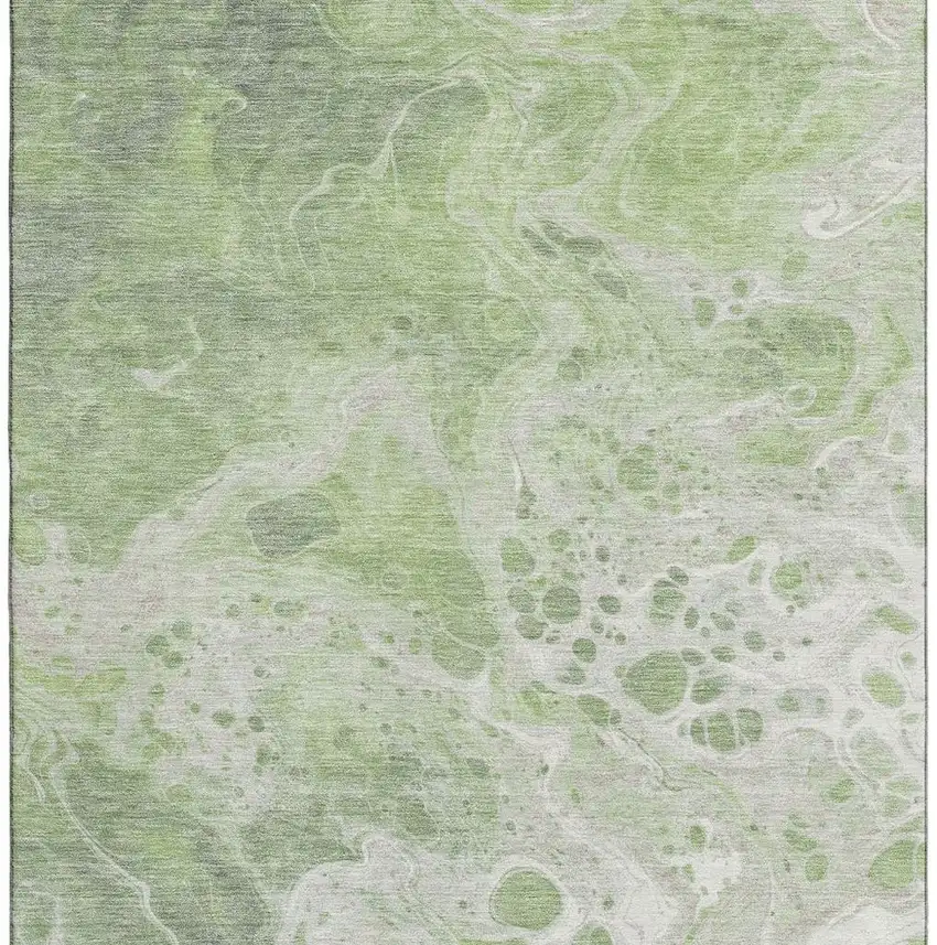 Artichoke Green Ivory And Gray Abstract Washable Area Rug With UV Protection Photo 3