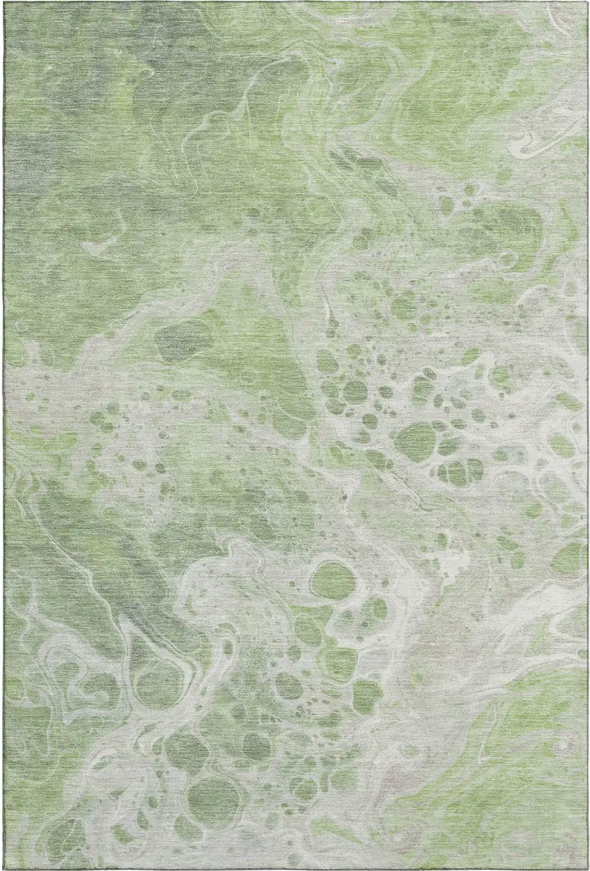 Artichoke Green Ivory And Gray Abstract Washable Area Rug With UV Protection Photo 1