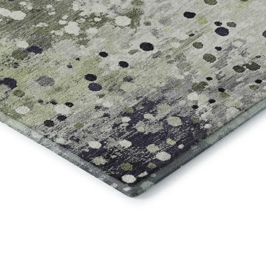Artichoke Green Ivory And Gray Abstract Washable Area Rug With UV Protection Photo 7