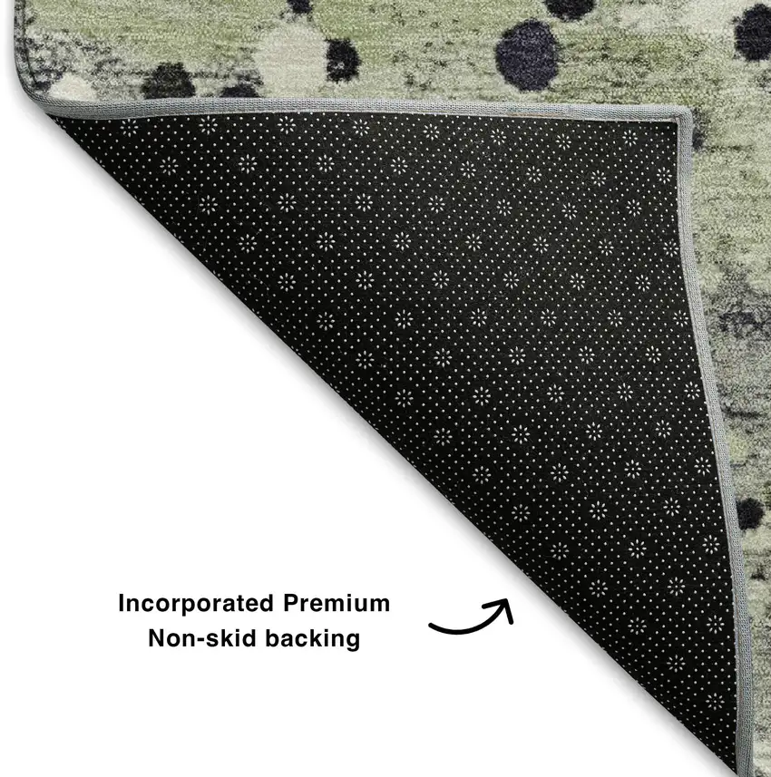 Artichoke Green Ivory And Gray Abstract Washable Area Rug With UV Protection Photo 6