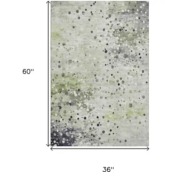 Artichoke Green Ivory And Gray Abstract Washable Area Rug With UV Protection Photo 8