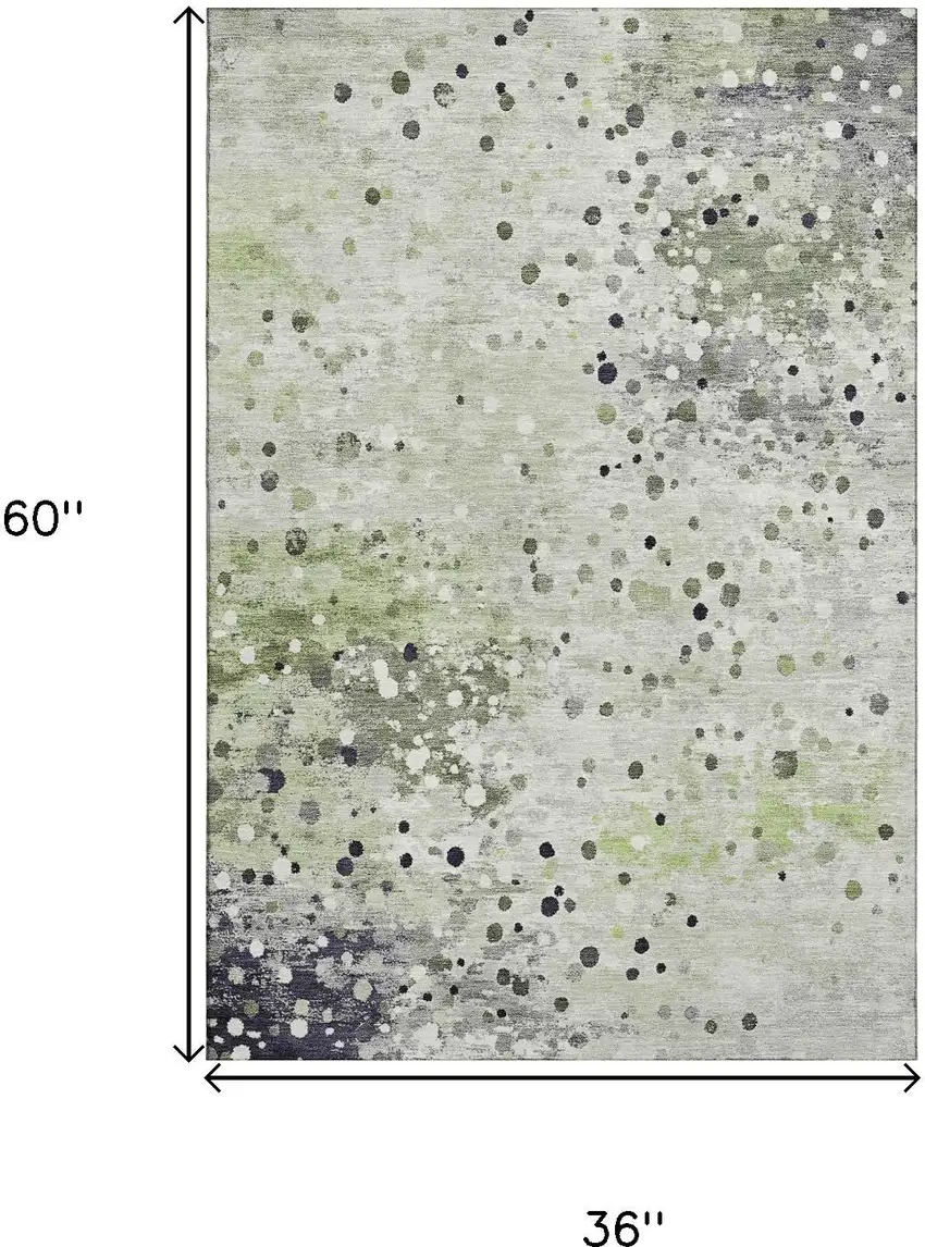 Artichoke Green Ivory And Gray Abstract Washable Area Rug With UV Protection Photo 8
