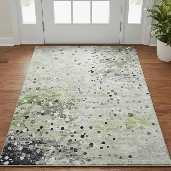 Artichoke Green Ivory And Gray Abstract Washable Area Rug With UV Protection Photo 2
