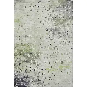 Photo of Artichoke Green Ivory And Gray Abstract Washable Area Rug With UV Protection