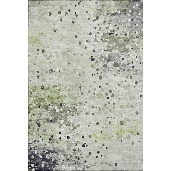 Artichoke Green Ivory And Gray Abstract Washable Area Rug With UV Protection Photo 1