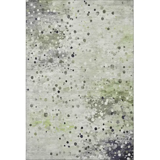 Artichoke Green Ivory And Gray Abstract Washable Area Rug With UV Protection Photo 3