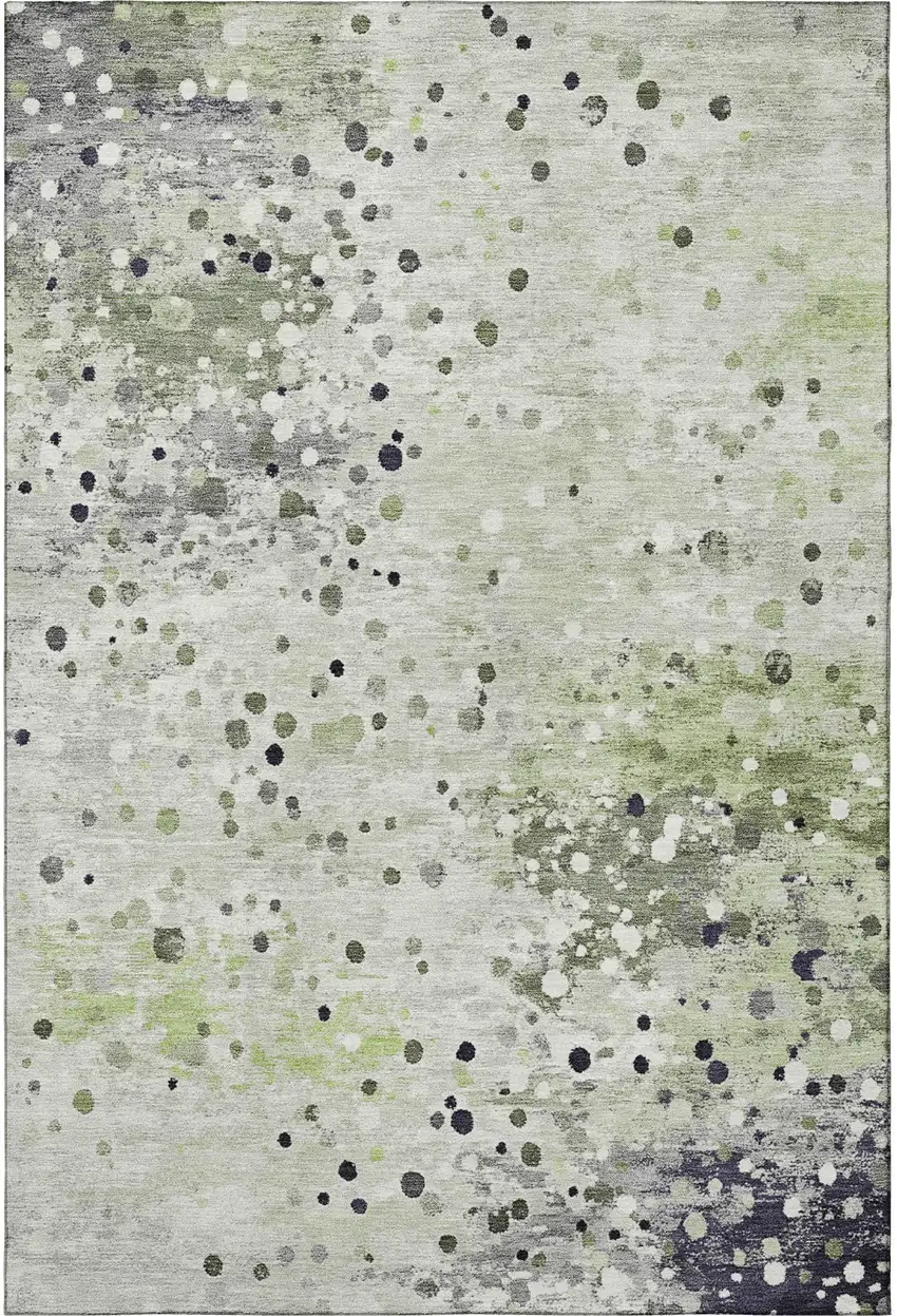Artichoke Green Ivory And Gray Abstract Washable Area Rug With UV Protection Photo 3