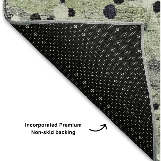 Artichoke Green Ivory And Gray Abstract Washable Area Rug With UV Protection Photo 7