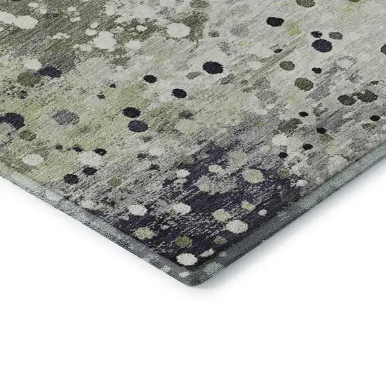 Artichoke Green Ivory And Gray Abstract Washable Area Rug With UV Protection Photo 8