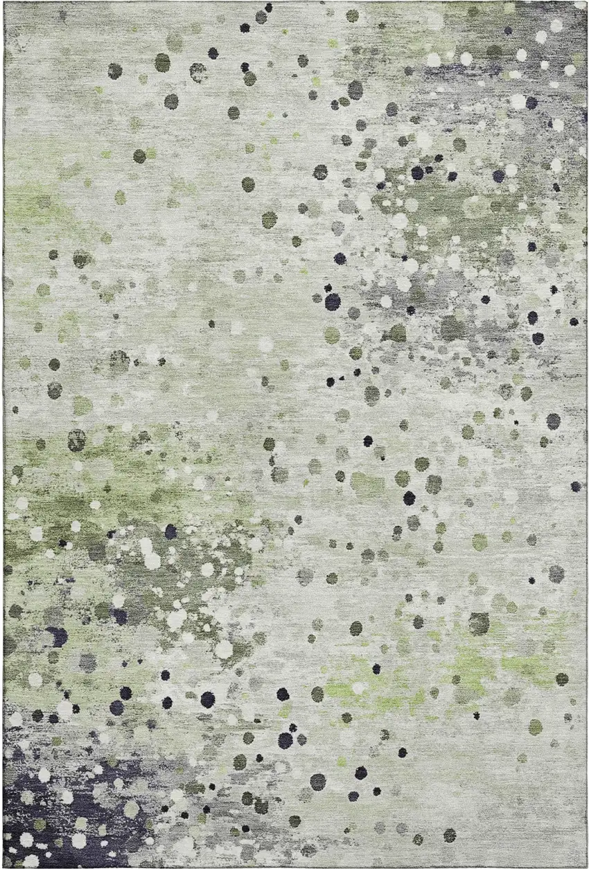 Artichoke Green Ivory And Gray Abstract Washable Area Rug With UV Protection Photo 1
