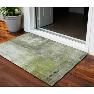 Photo of Artichoke Green Ivory And Gray Abstract Washable Indoor Outdoor Area Rug