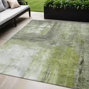 Photo of Artichoke Green Ivory And Gray Abstract Washable Indoor Outdoor Area Rug