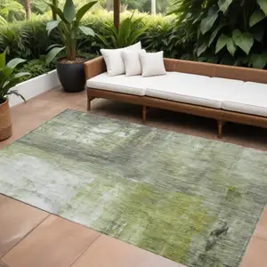 Photo of Artichoke Green Ivory And Gray Abstract Washable Indoor Outdoor Area Rug