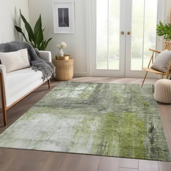 Artichoke Green Ivory And Gray Abstract Washable Indoor Outdoor Area Rug Photo 9