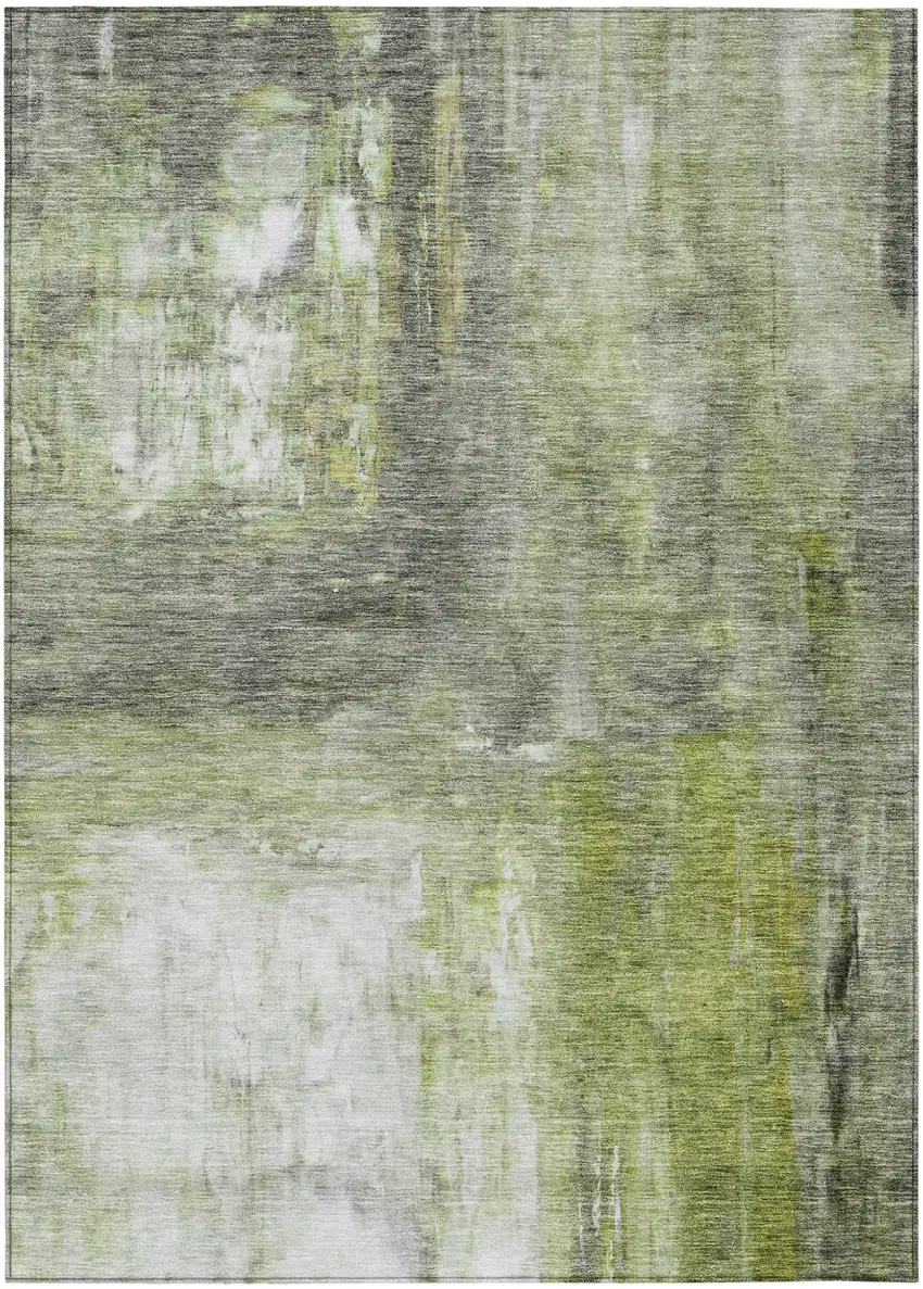 Artichoke Green Ivory And Gray Abstract Washable Indoor Outdoor Area Rug Photo 2