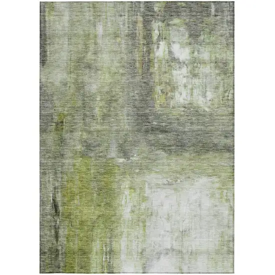 Artichoke Green Ivory And Gray Abstract Washable Indoor Outdoor Area Rug Photo 6