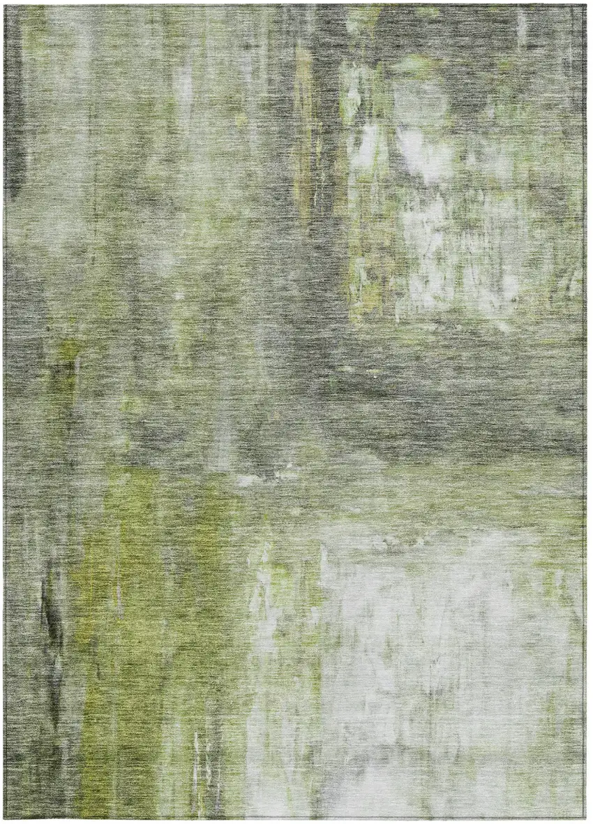 Artichoke Green Ivory And Gray Abstract Washable Indoor Outdoor Area Rug Photo 6
