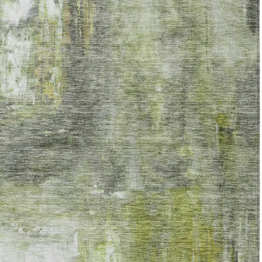 Artichoke Green Ivory And Gray Abstract Washable Indoor Outdoor Area Rug Photo 5