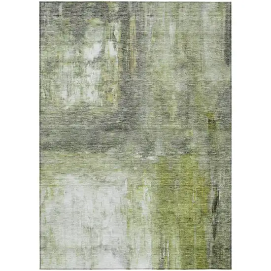 Artichoke Green Ivory And Gray Abstract Washable Indoor Outdoor Area Rug Photo 2