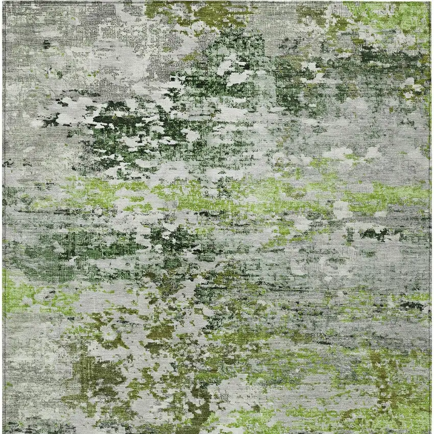 Artichoke Green Ivory And Gray Abstract Washable Indoor Outdoor Area Rug Photo 9