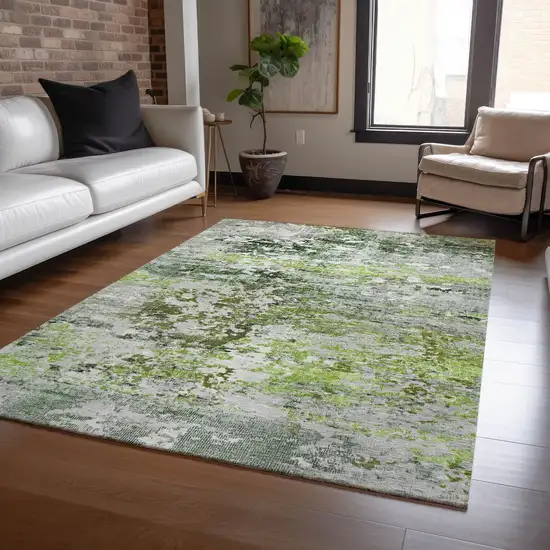Artichoke Green Ivory And Gray Abstract Washable Indoor Outdoor Area Rug Photo 6