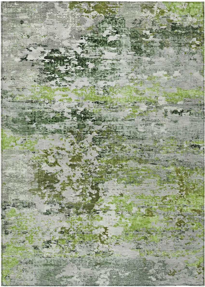 Artichoke Green Ivory And Gray Abstract Washable Indoor Outdoor Area Rug Photo 1