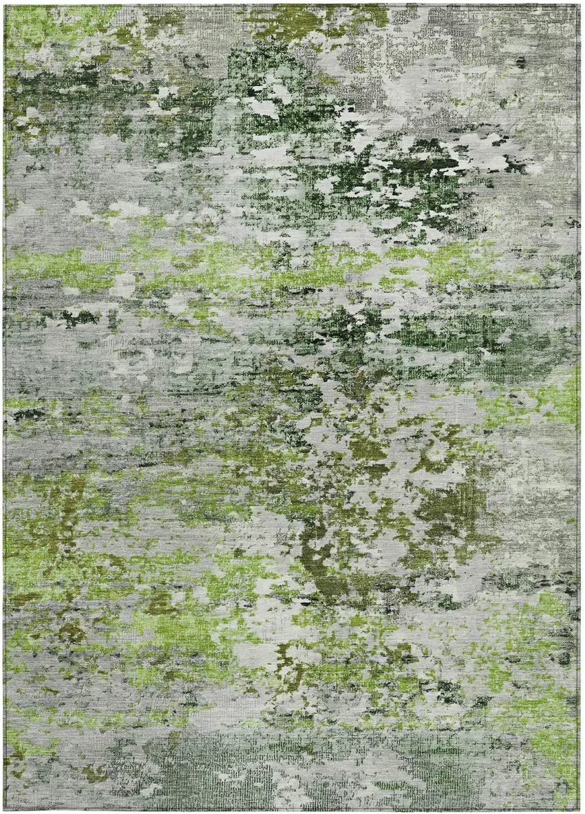 Artichoke Green Ivory And Gray Abstract Washable Indoor Outdoor Area Rug Photo 4
