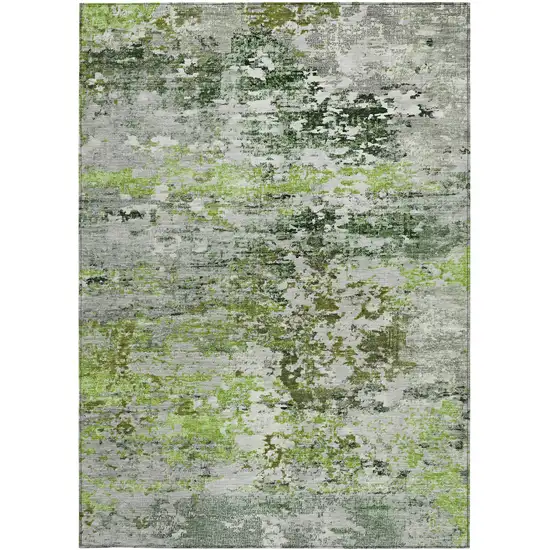 Artichoke Green Ivory And Gray Abstract Washable Indoor Outdoor Area Rug Photo 3