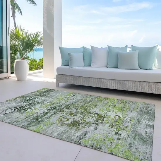 Artichoke Green Ivory And Gray Abstract Washable Indoor Outdoor Area Rug Photo 5