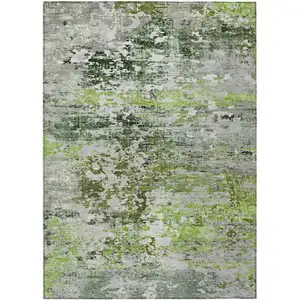 Photo of Artichoke Green Ivory And Gray Abstract Washable Indoor Outdoor Area Rug