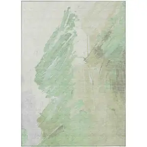 Photo of Artichoke Green Ivory And Gray Abstract Washable Indoor Outdoor Area Rug