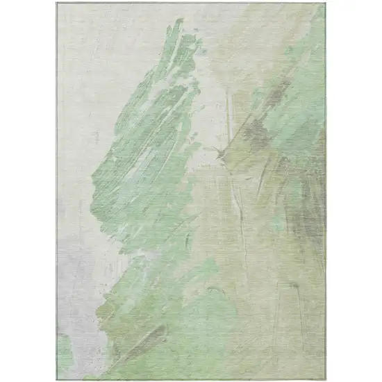 Artichoke Green Ivory And Gray Abstract Washable Indoor Outdoor Area Rug Photo 1