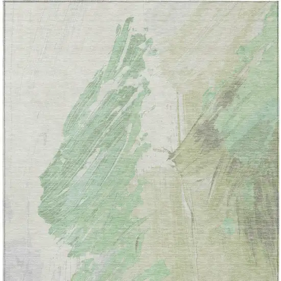 Artichoke Green Ivory And Gray Abstract Washable Indoor Outdoor Area Rug Photo 9