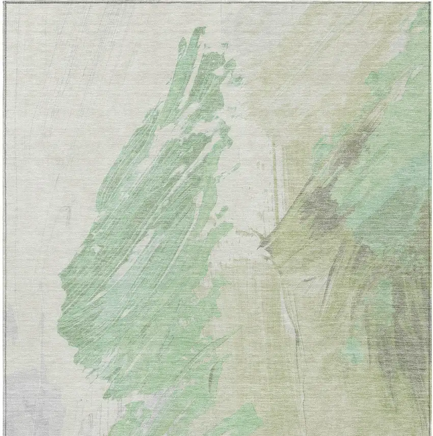 Artichoke Green Ivory And Gray Abstract Washable Indoor Outdoor Area Rug Photo 9