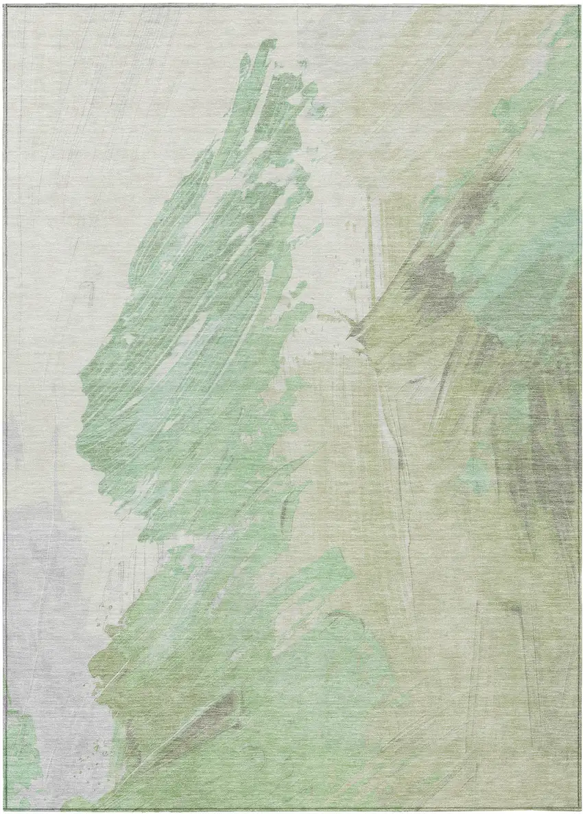 Artichoke Green Ivory And Gray Abstract Washable Indoor Outdoor Area Rug Photo 1