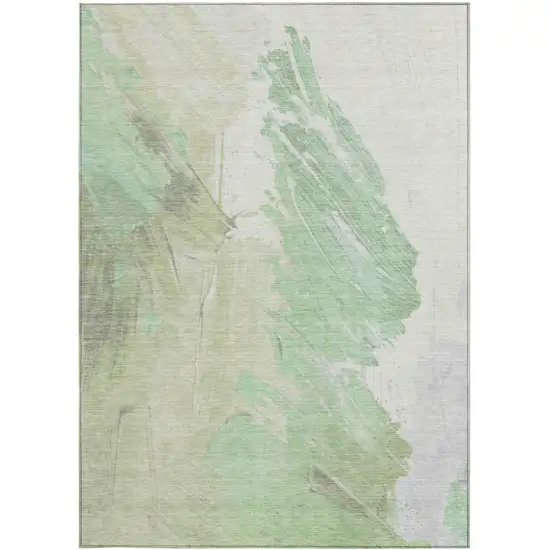 Artichoke Green Ivory And Gray Abstract Washable Indoor Outdoor Area Rug Photo 3