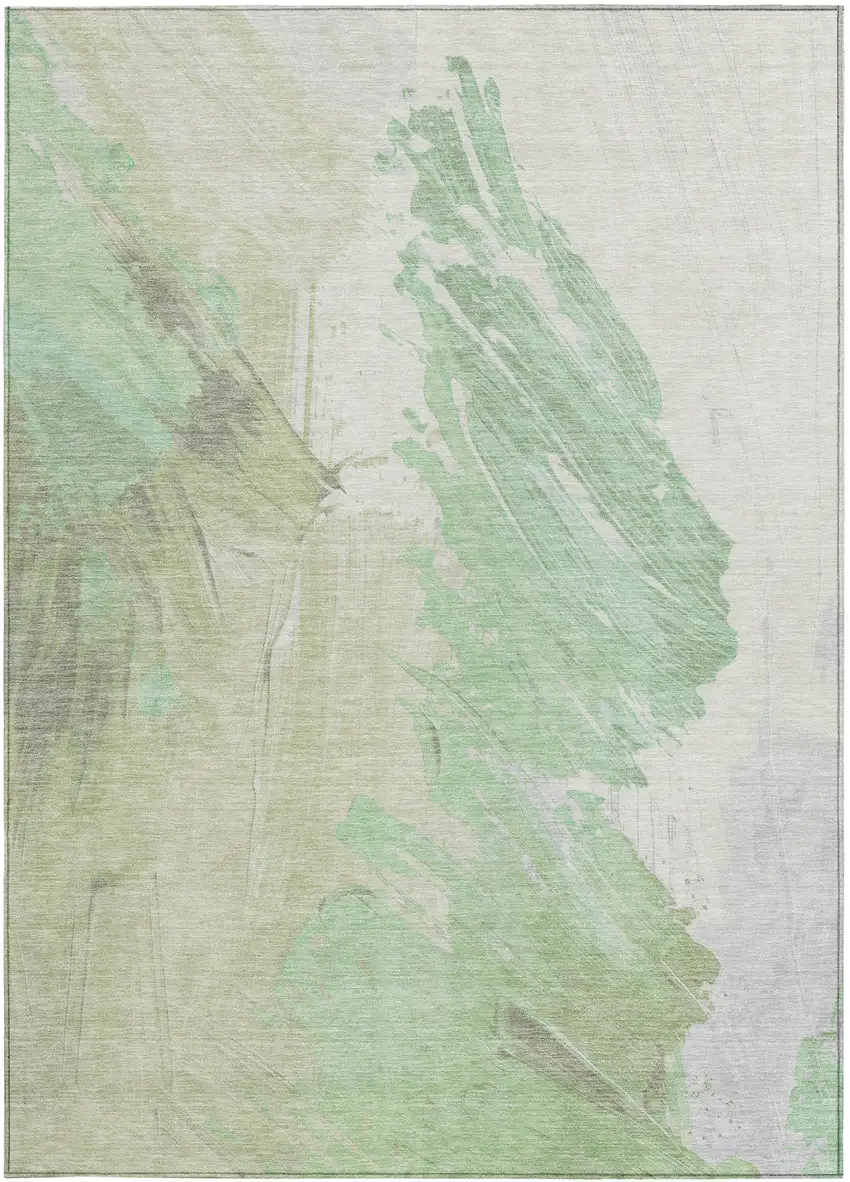 Artichoke Green Ivory And Gray Abstract Washable Indoor Outdoor Area Rug Photo 3